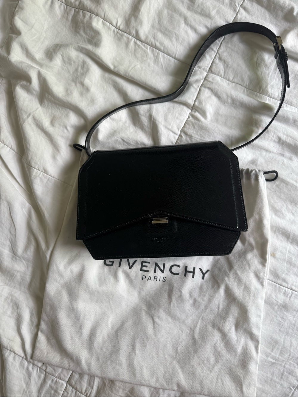 Givenchy Black Textured Leather bow bag shiny